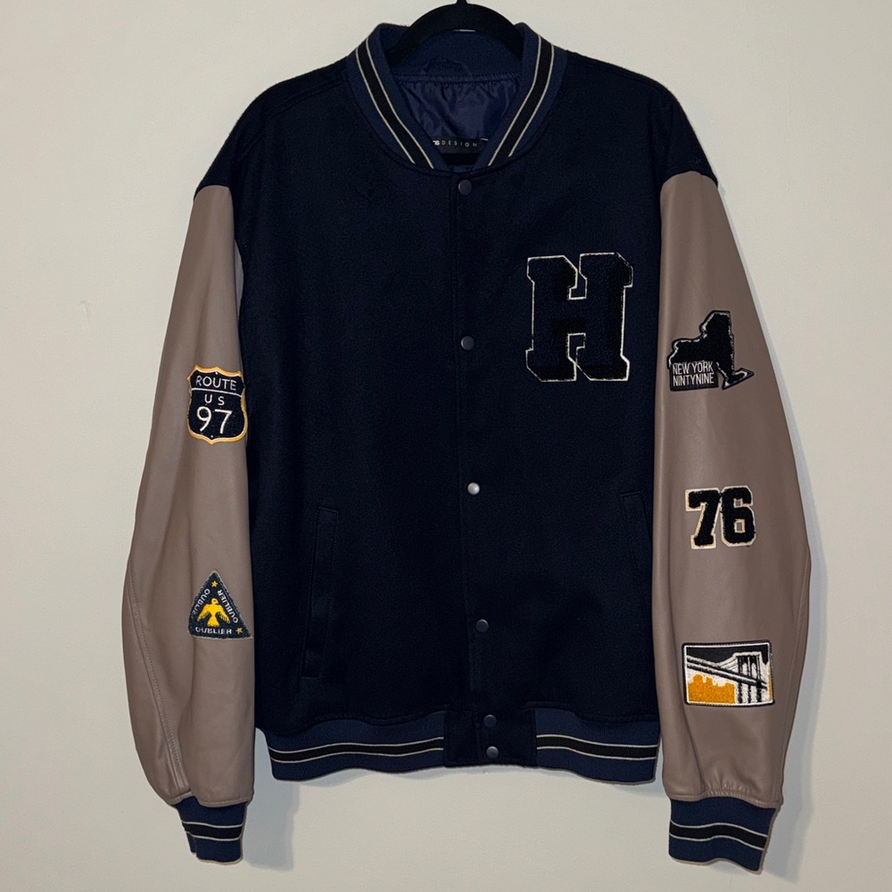 ASOS Varsity Jacket with Navy and Tan Design